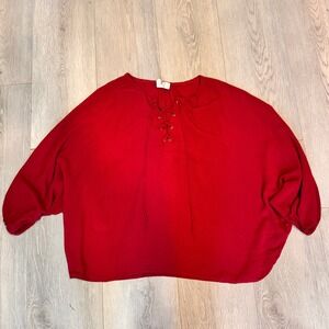 Francesca's Red Blouse Small Lace Up Long Sleeve Lightweight Gauze Top